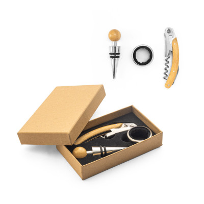 SAVORY. Conjunto para vinho em bambu e aço inoxidável